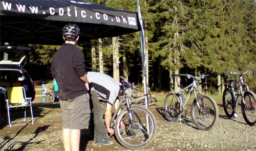 Cotic demo bike set up area