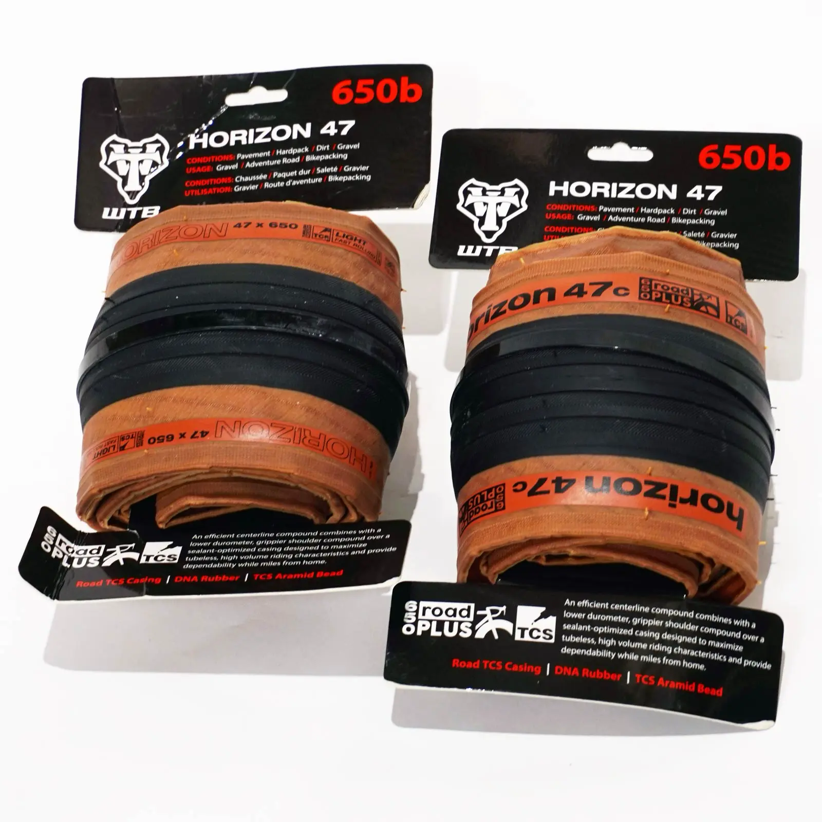 Pair of 650b WTB Horizon 47 skinwall tyres, 